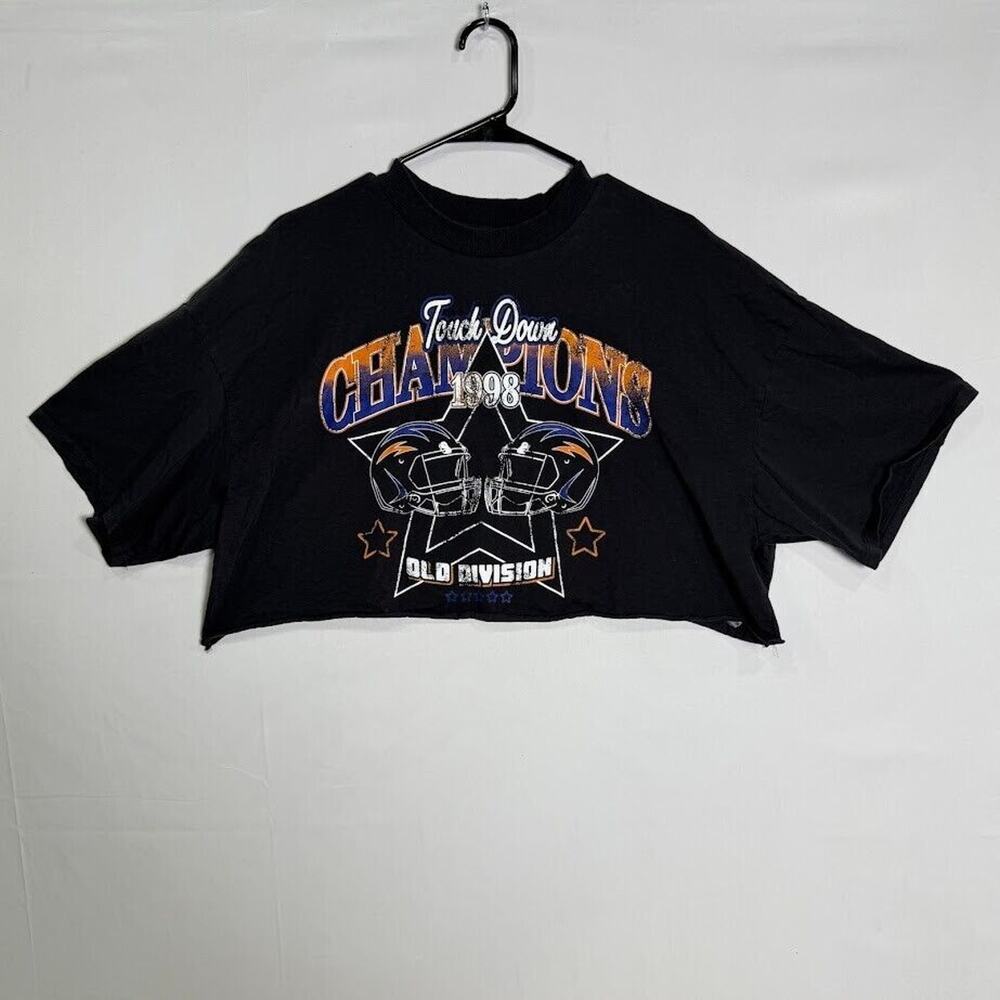 Divided by H&M 1998 Football Graphic Crop Tee Women’s M Black Retro - Picture 1 of 5